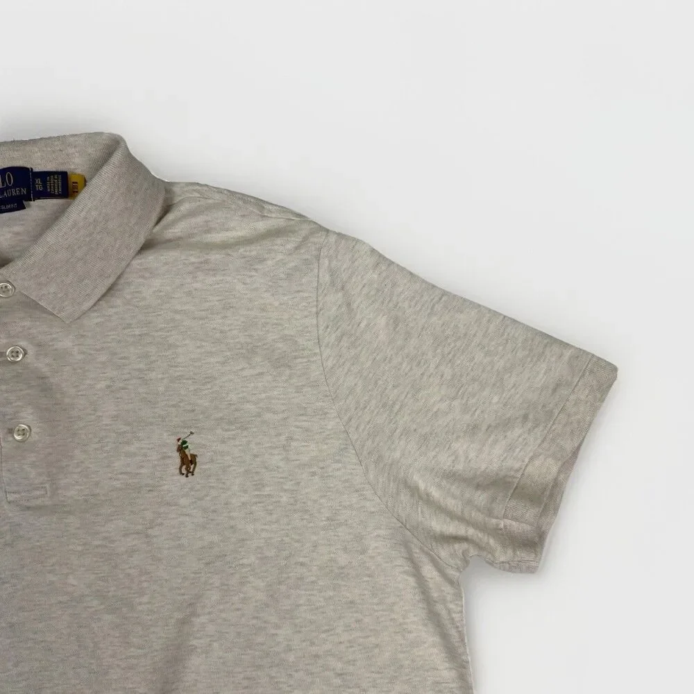 Polo Ralph Lauren Mens XL Custom Slim Fit Heather Beige‎ Polo Shirt Pony